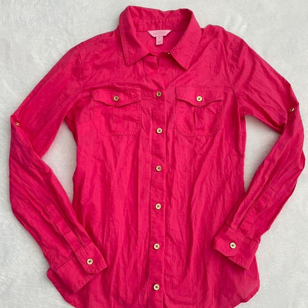 Lilly Pulitzer Button Up Women's 0 Workwear Luxury Preppy Pink Corpcore